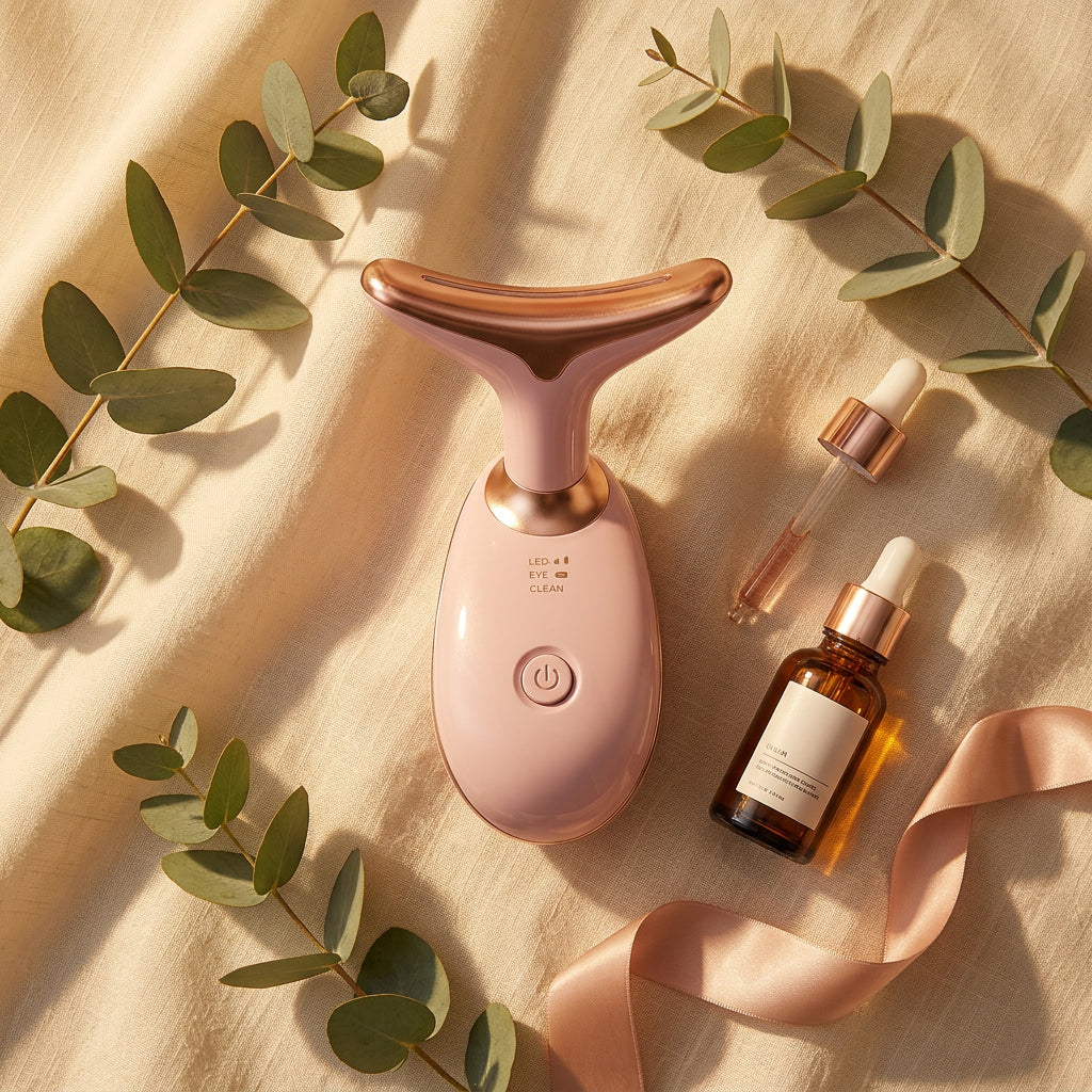 Beauty facial massager flat lay