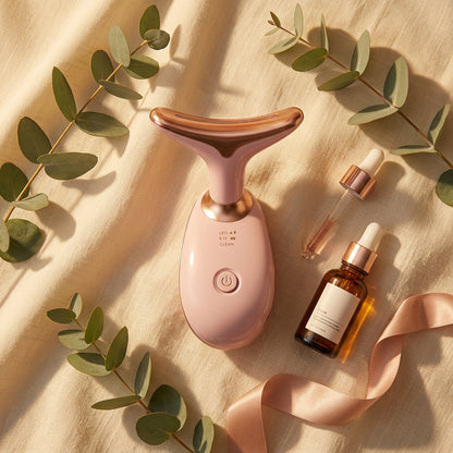 Beauty facial massager flat lay