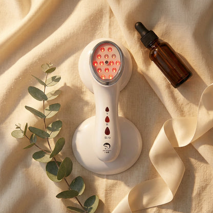 RF LED skincare device flat lay